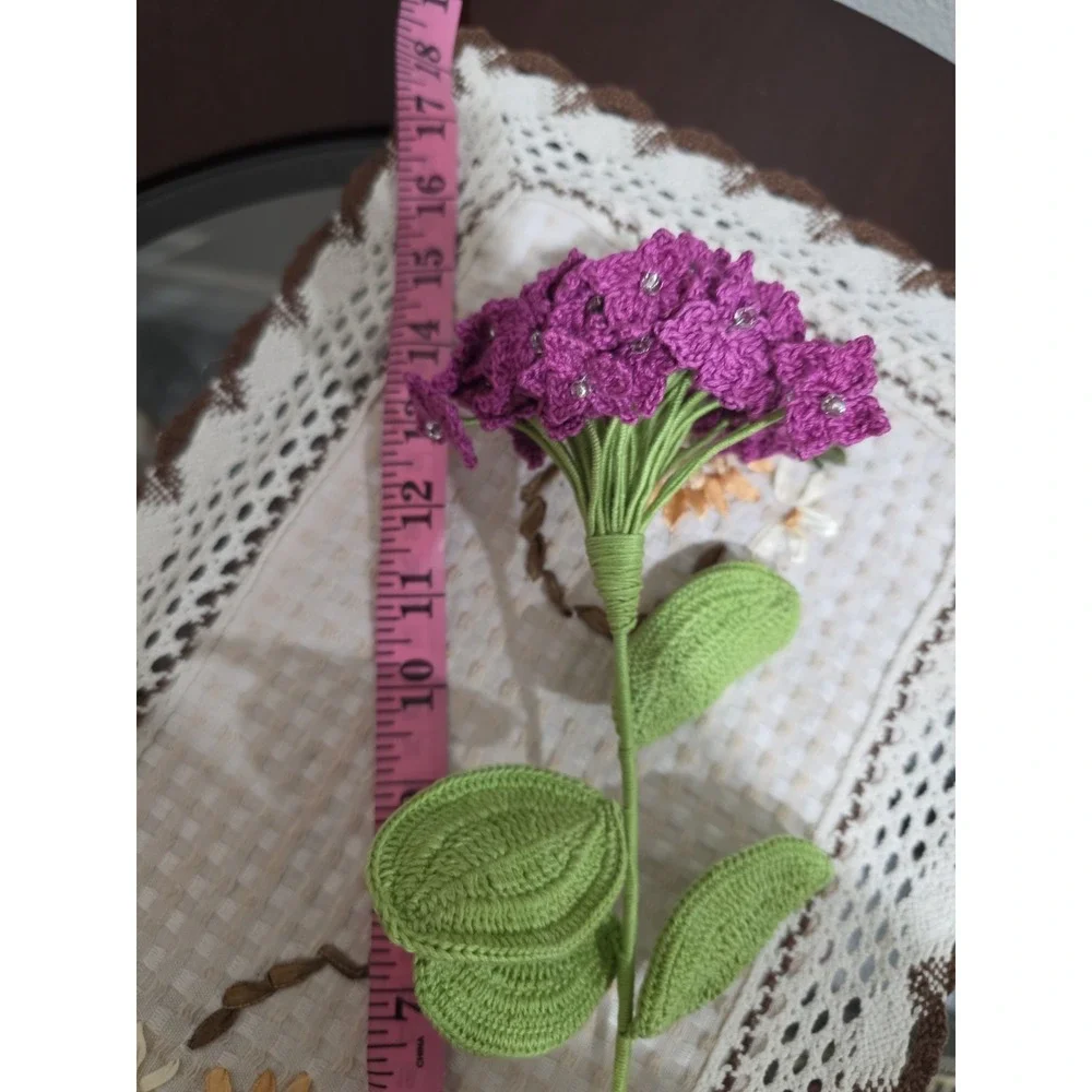 Set of 2 Handmade Crochet Purple Flower‎ Stems – Artificial Floral Decor